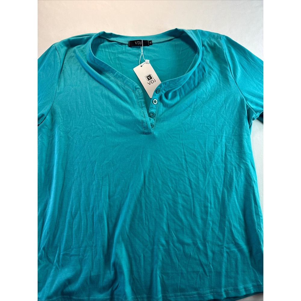 VDJ Womens Teal Blue Henley Long Sleeve Button Neck Top XL New NWT